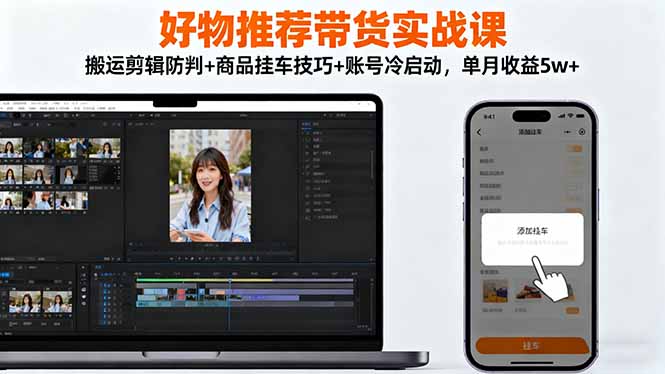 好物推荐带货实战课:搬运剪辑防判+商品挂车技巧+账号冷启动,单月收益5w+-摇钱树